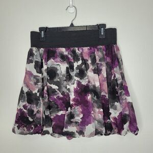 y2k 2010s Maurices black purple grunge mini floral pull on bubble party skirt L